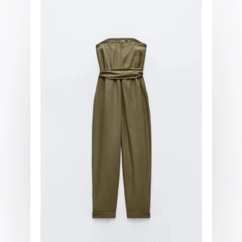 ZARA STRAPLESS BELTED LINEN JUMPSUIT